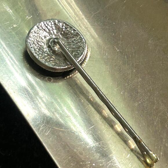 Vintage Enamel Clover Bobby Pin with Rhinestone Center - Picture 3 of 8